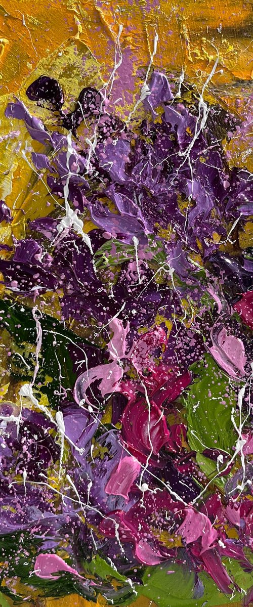 Lilac Painting Impasto Original Art Flowers Small Oil Artwork Floral Wall Art 6 by 8" by Halyna Kirichenko by Halyna Kirichenko