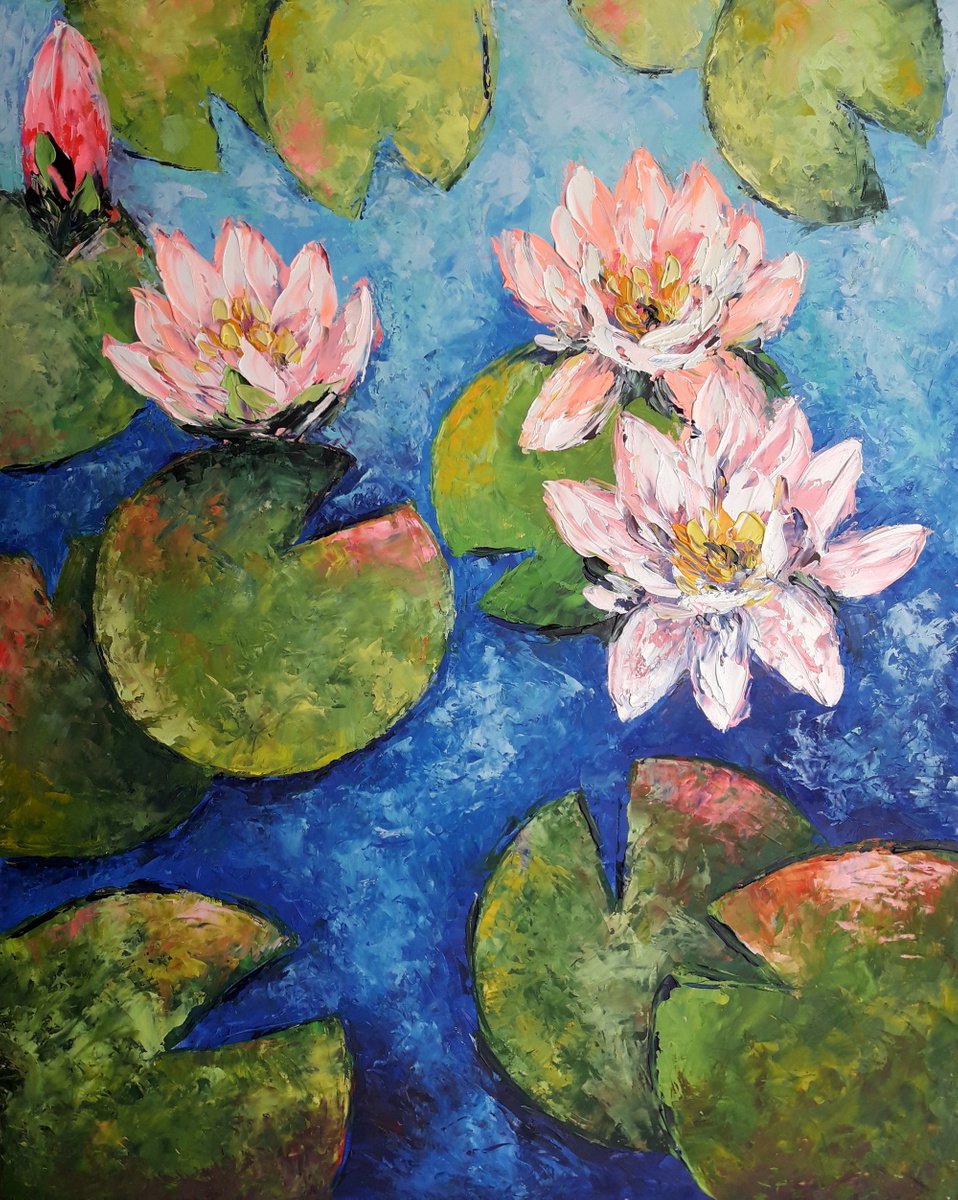Water Lilies Artwork, Flower Painting, Water lilies Oil Impasto, Original Art Modern, Deco... by Kseniya Kovalenko