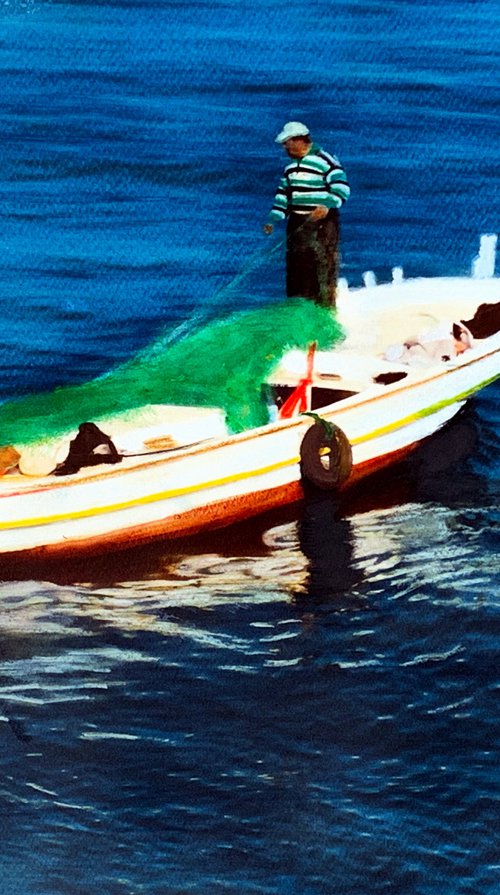 three fishermen and their boat by Siniša Alujević