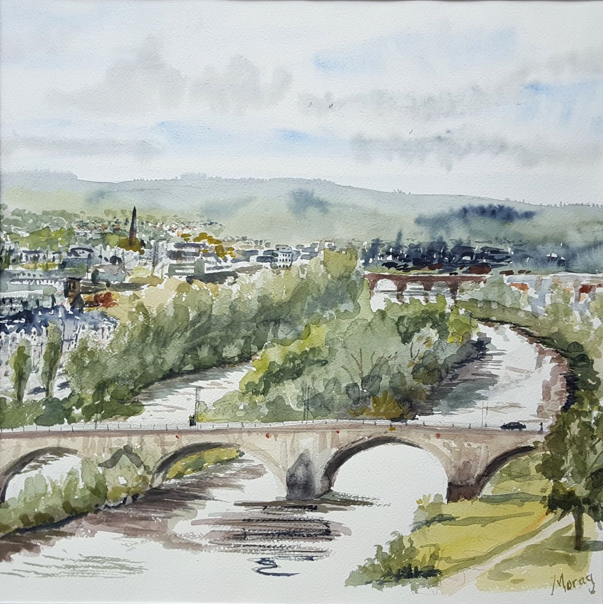 Impressionistic Cityscapes Watercolour By Morag Paul, 28 X 28", Trier From The Weii?haus, Original Artwork