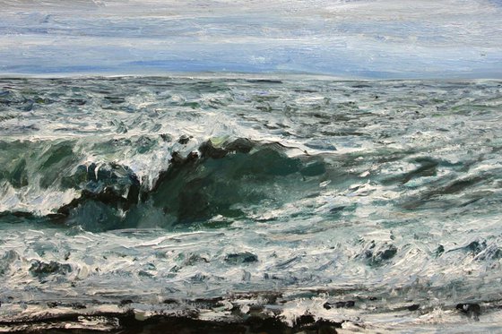 It's windy - large seascape and cloudscape painting with a vibrant impressionistic brush stroke