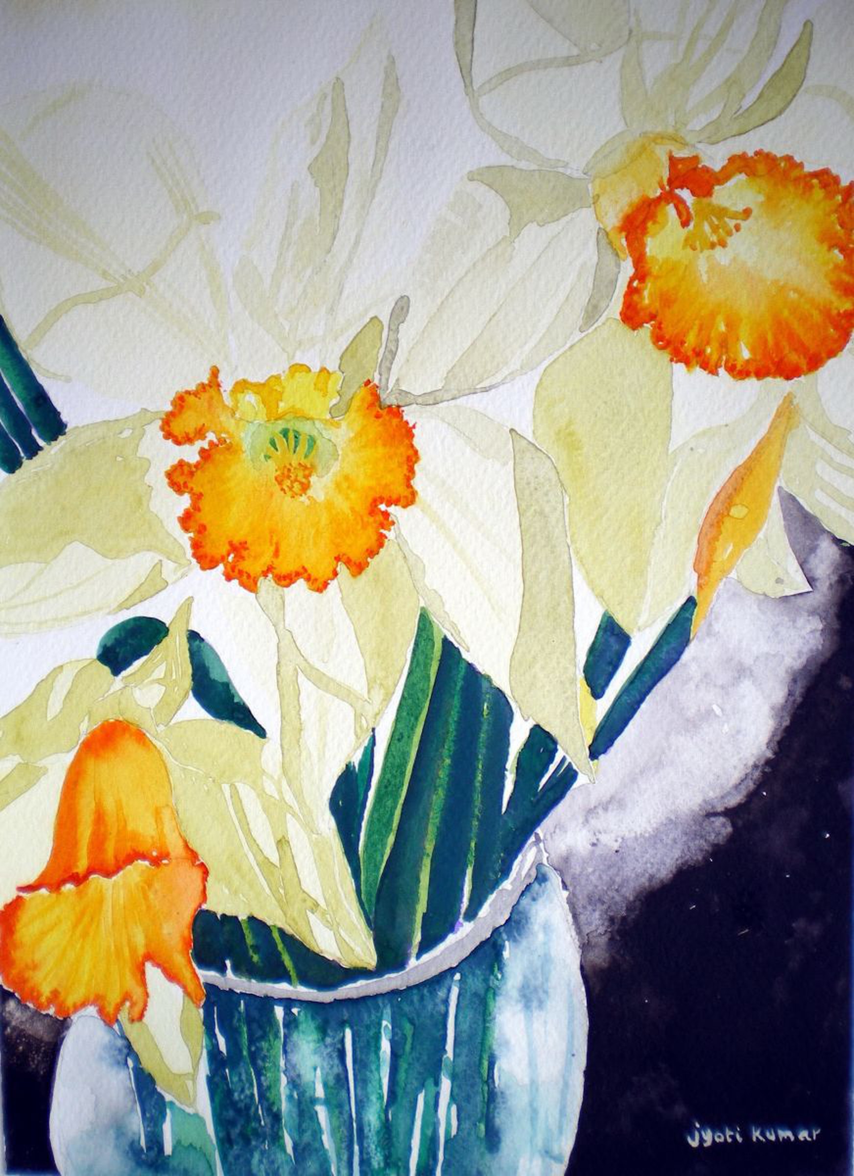 Daffodils In A Vase Painting By Jyoti Kumar Artfinder