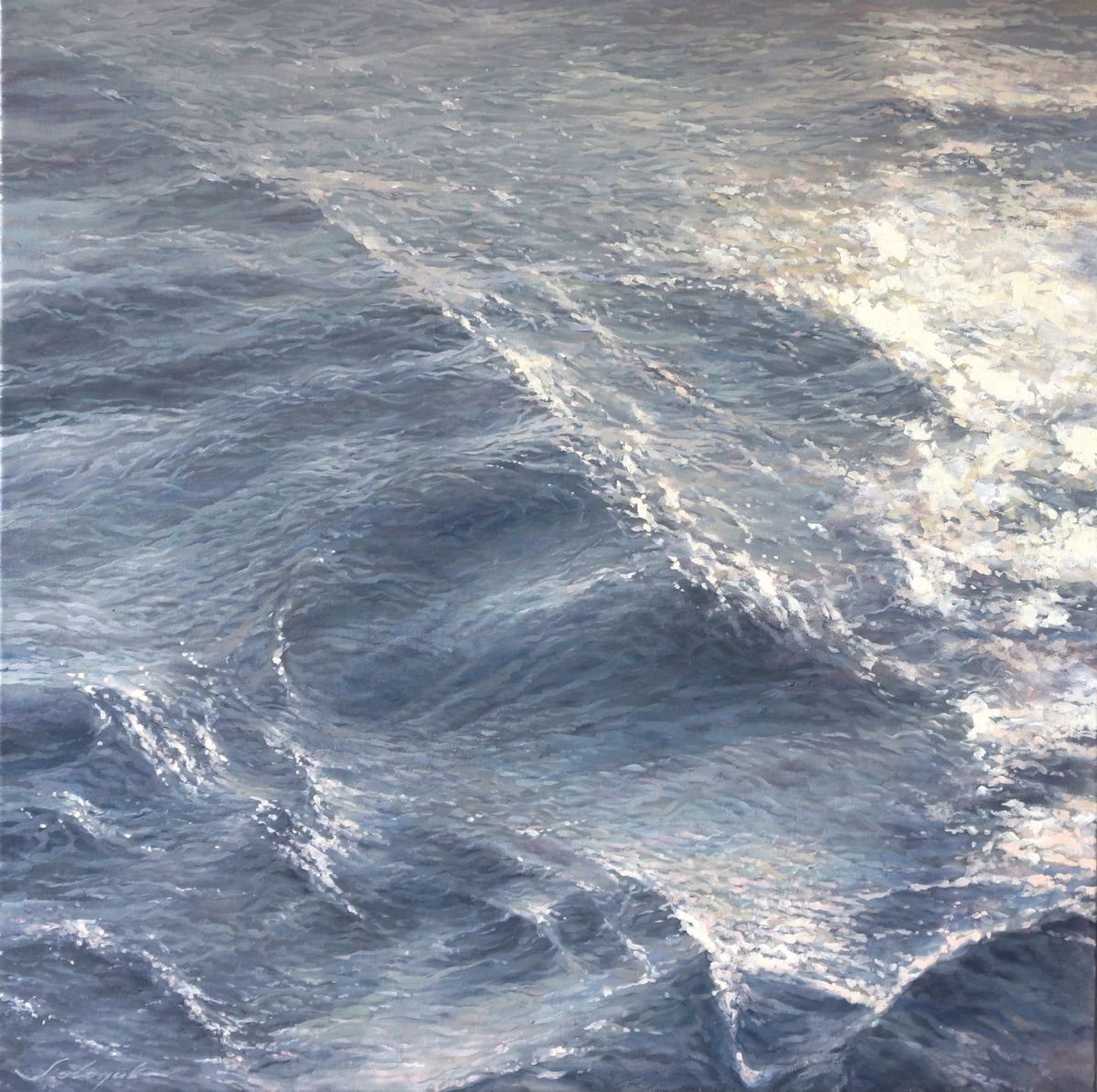 Photorealistic Landscape Oil Painting By Sergej Sologub, 37 X 37", Wasser Der Ozeane. Pazifik 4, Original Artwork