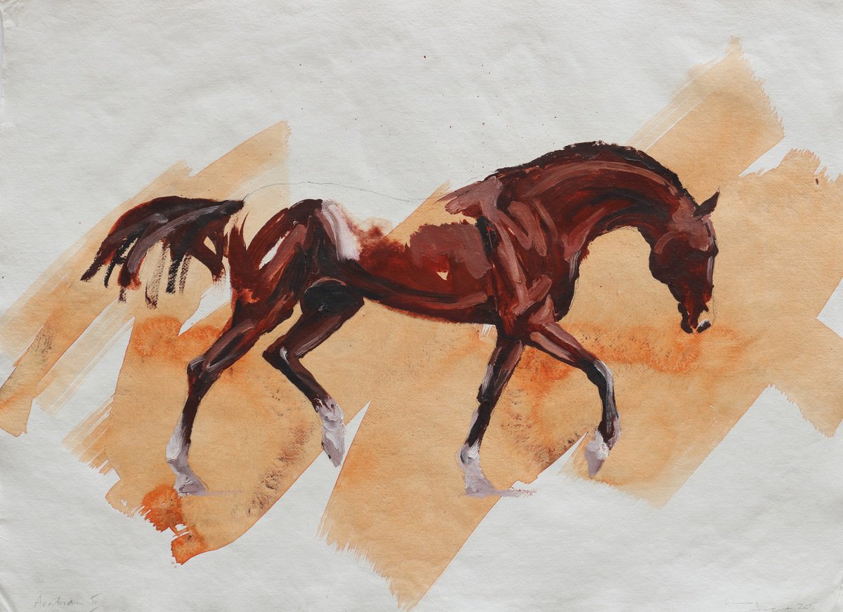 Expressive Animal Oil Painting By Zil Hoque, 30 X 22", Arabian Ii, Original Artwork