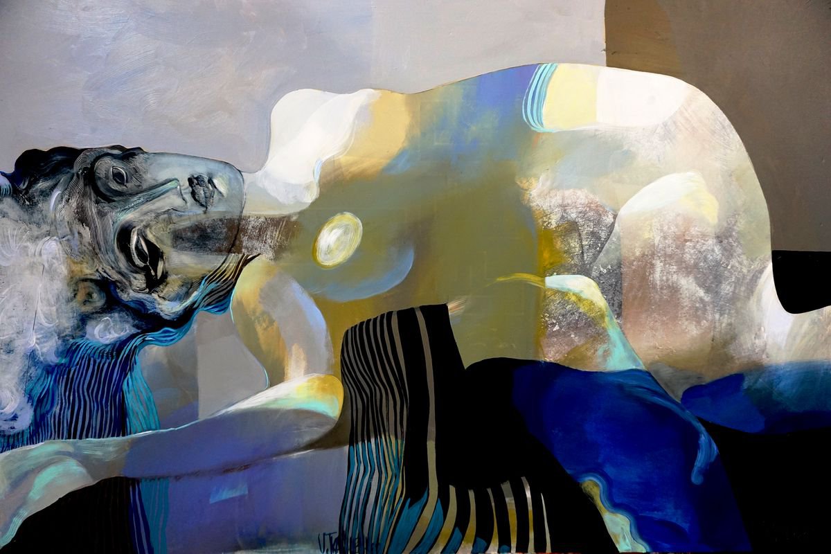 Impressionistic Portrait Acrylic Painting By Victor Tkachenko, 36 X 24", Pearl, Original Artwork