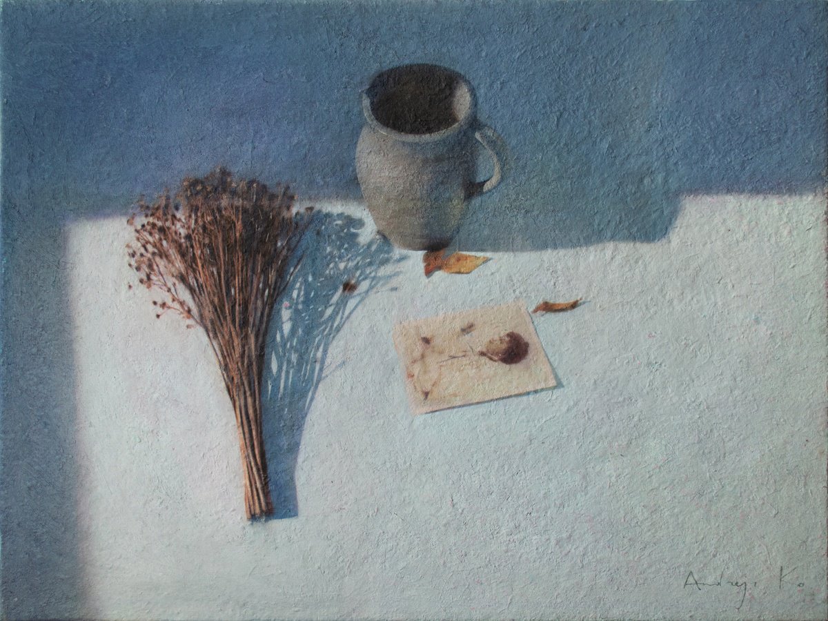 Photorealistic Still Life Acrylic Painting By Andrejs Ko, 32 X 22, Nostalgic Morning Mood, Original Artwork