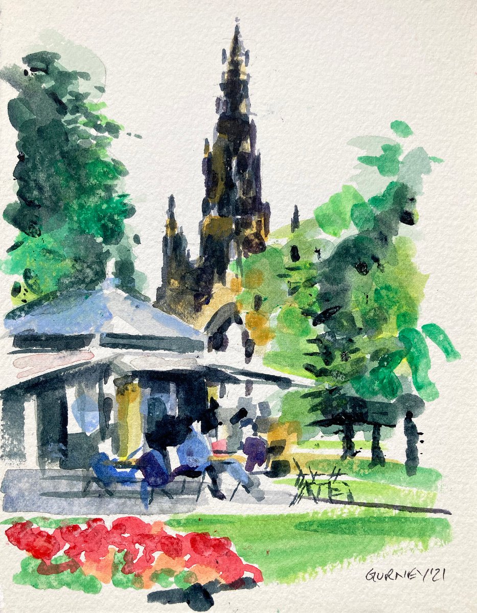 View to Scott Monument, Edinburgh, Scotland - Sketch by Paul Gurney