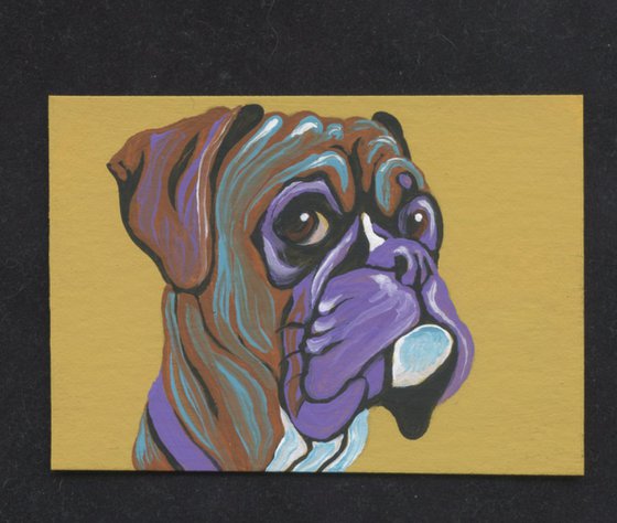 ACEO ATC Original Miniature Painting Colorful Boxer Pet Dog Art-Carla Smale