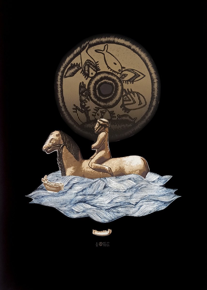 Illustrative Animal Screenprint By Mine Okur, 20 X 28", Journey To The Gods, Original Artwork