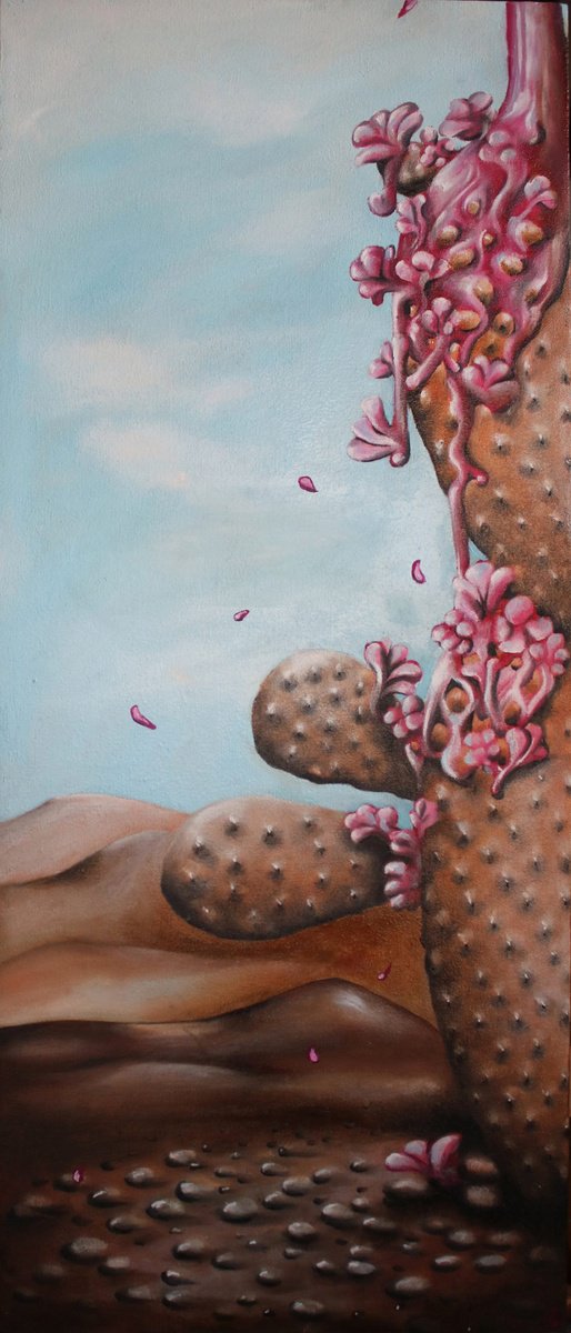 Surrealistic Botanical Oil Painting By Vanessa T Stefanova, 15 X 35", Special Edition, Original Artwork