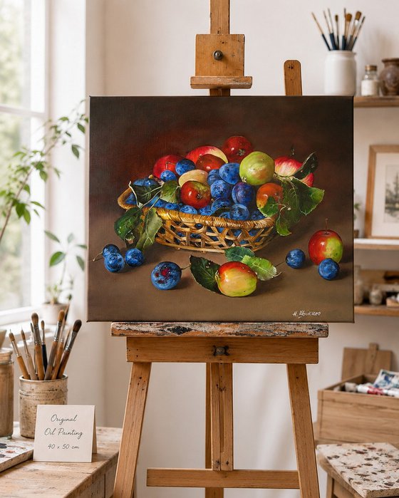 Basket of Apples and Plums