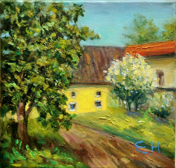 The Backyard painting, original oil painting