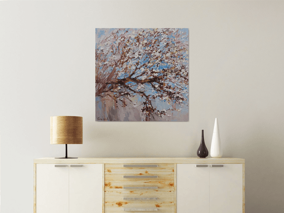 Blooming tree Original impasto oil painting