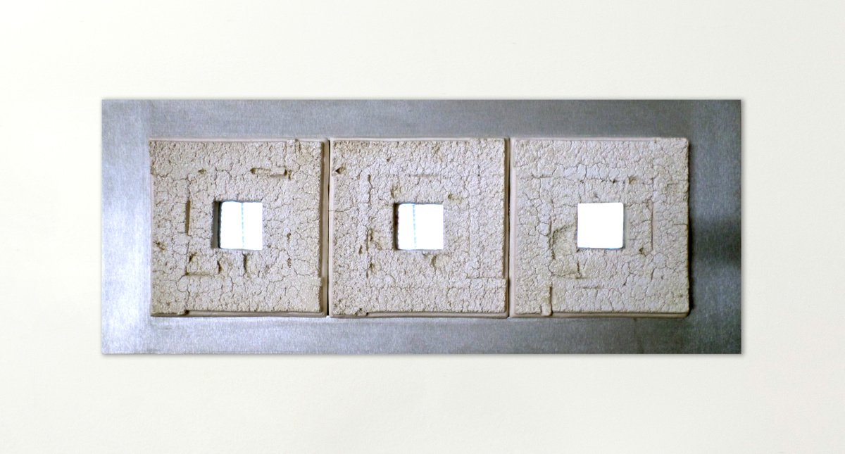 Geometric Abstract Relief By Rossitza Trendafilova, 20 X 8", "White Squares", Original Artwork