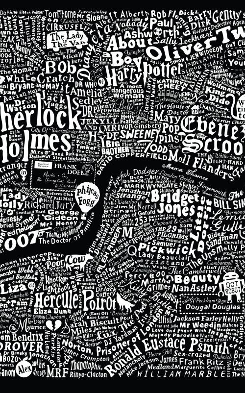 LITERARY LONDON MAP (Large black) by Dex