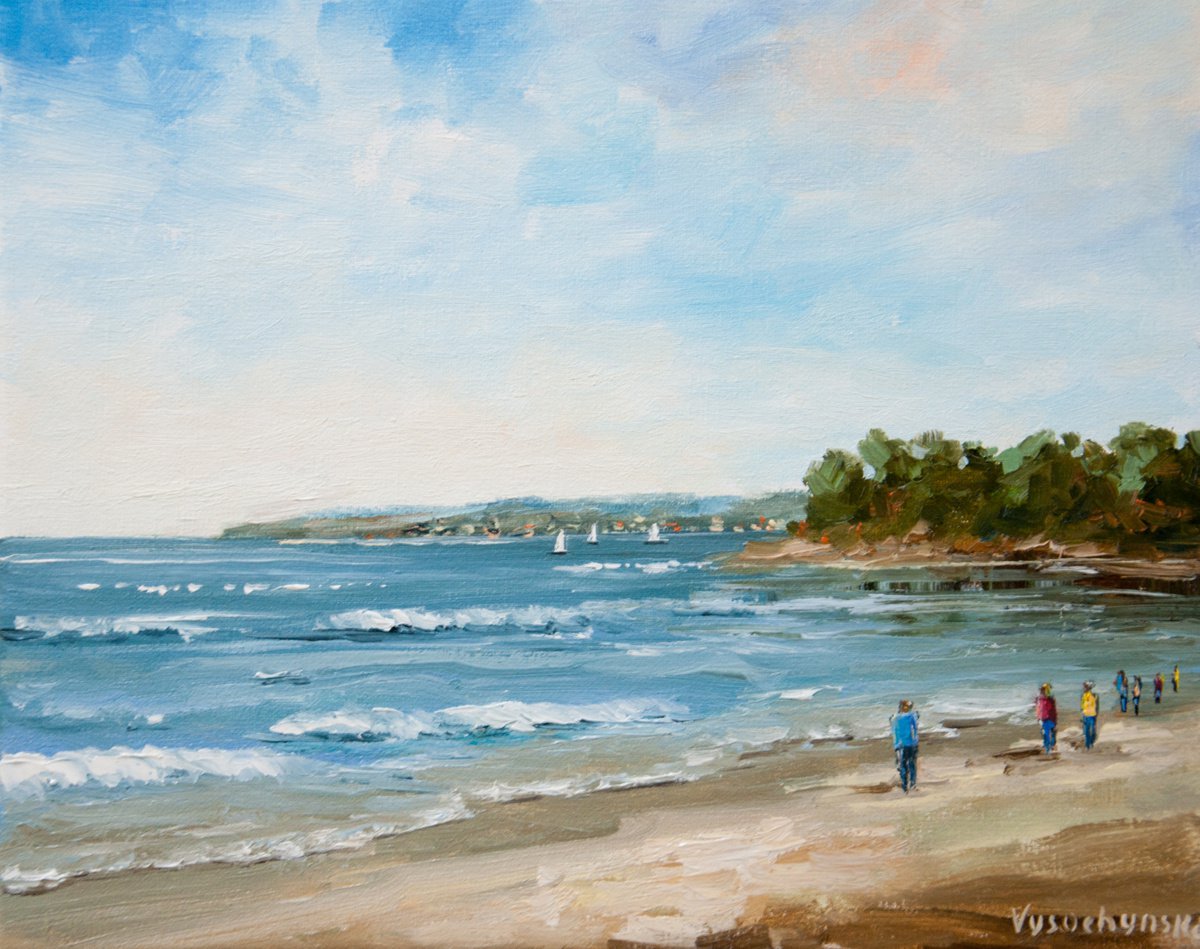 Seascape. Oil Painting. Walk along the coast. Ocean landscape. Artwork 8 x 10in. by Tetiana Vysochynska