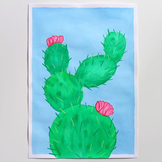 Cactus 1 Pop Art Painting On Unframed A3 Paper