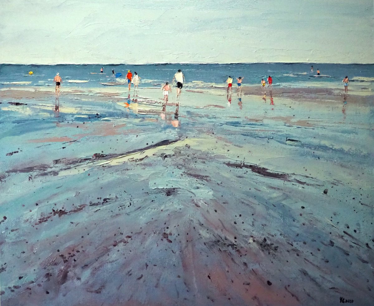 Impressionistic Landscape Oil Painting By Yuanyuan Liu, 26 X 21", On The Beach, Original Artwork