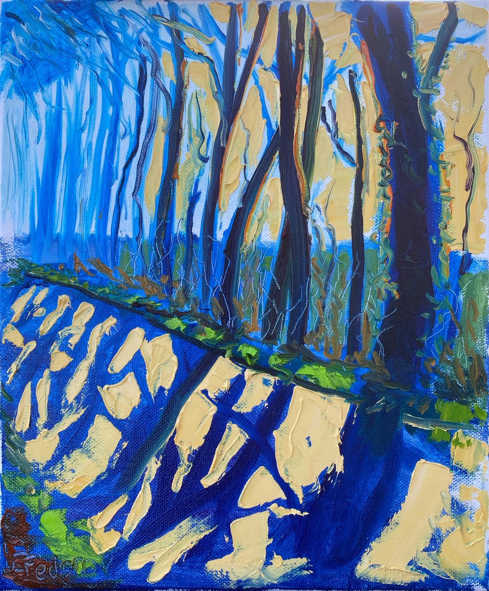 Impressionistic Landscape Oil Painting By Dmitry Fedorov, 10 X 12, Sun-Dappled Path. Plein Air, Original Artwork