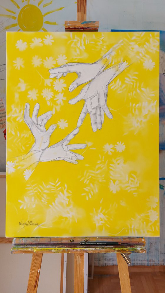 "Hands are an extension of the heart", original Mixed Media painting, 80x60x2cm