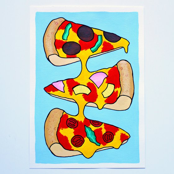 Pizza Three Slices Pop Art Painting on A4 Unframed Paper