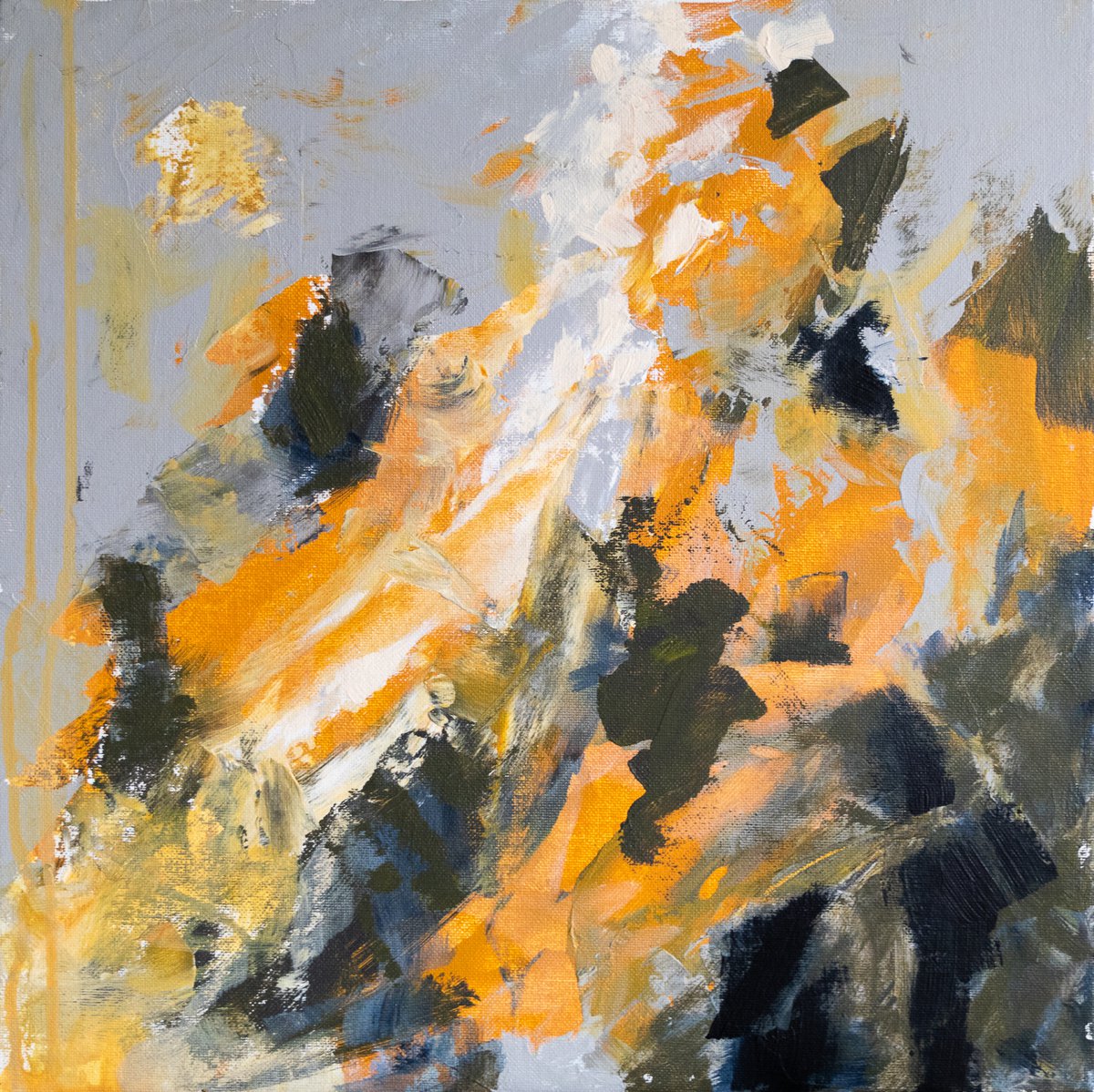 Abstract Acrylic Painting By Fabienne Monestier, 16 X 16, Orange And Grey, Original Artwork