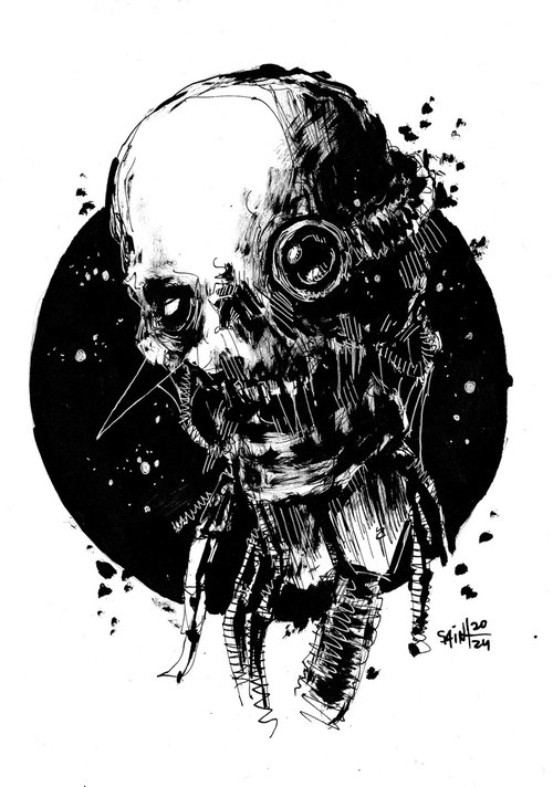 Mr. Cyborg head ink by Ruslan Aksenov