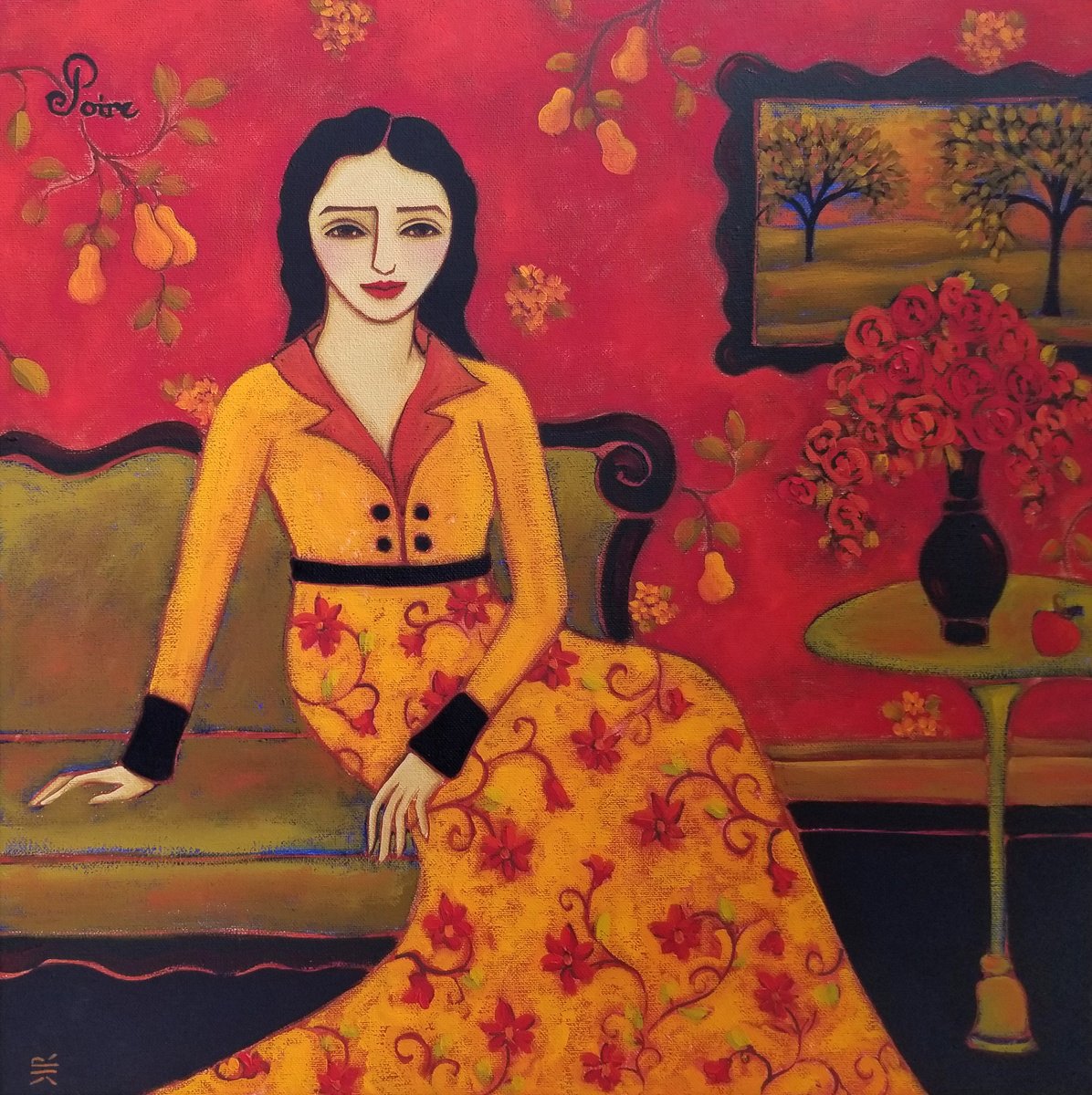 Impressionistic Portrait Oil Painting By Karen Rieger, 16 X 16", Poire, Original Artwork