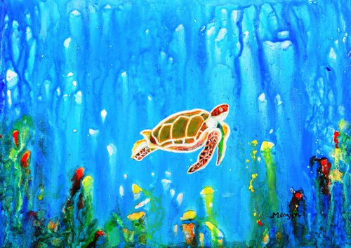 Underwater Magic 5-Happy Turtle excellent gift for fun decor by Manjiri Kanvinde