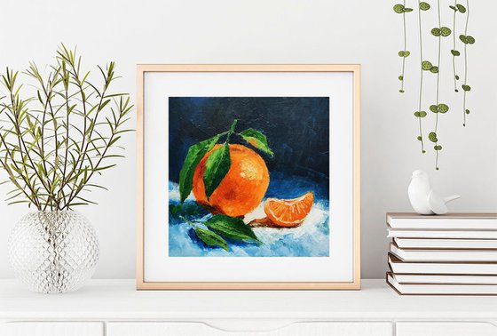Tangerine Painting Fruit Original Art Orange Wall Art Citrus Small Artwork