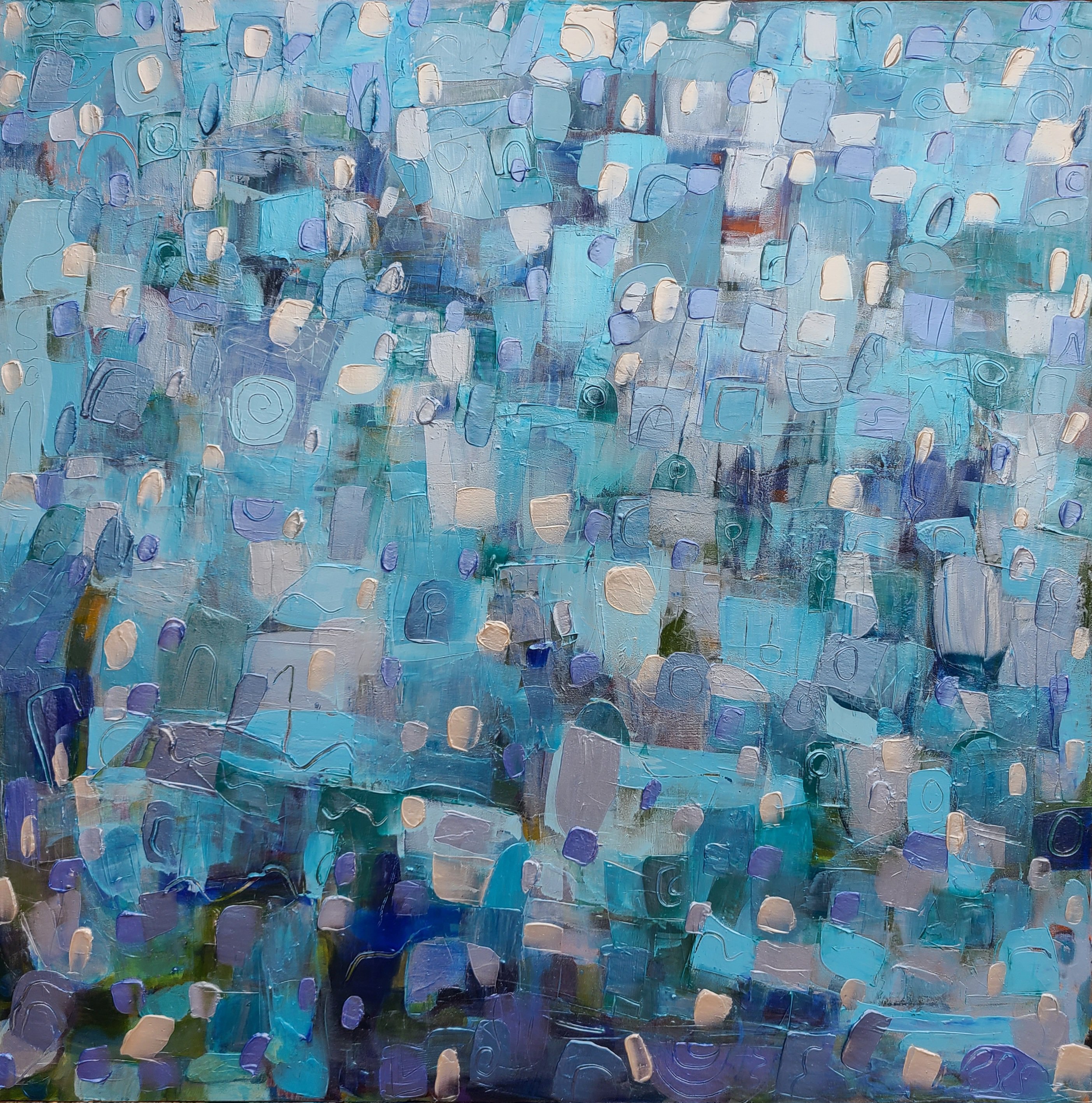 Organic Abstract Acrylic Painting By Stacy Neasham, 36 X 36", Dazzling Day, Original Artwork