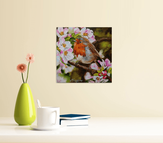 Robin with Apple Blossoms