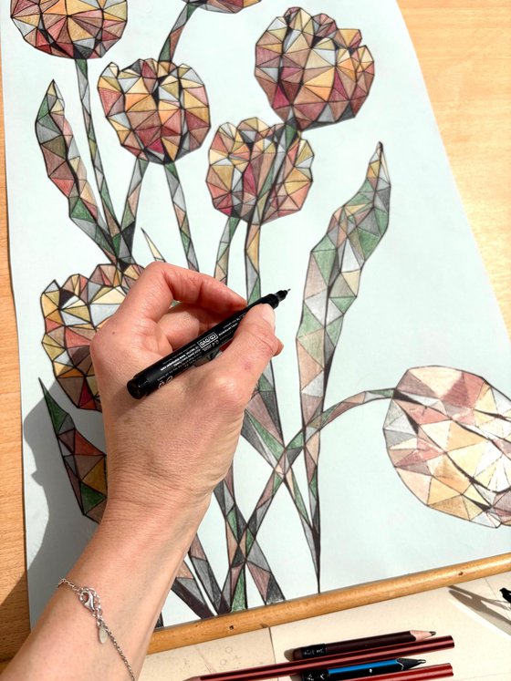 AMBER CRYSTAL TULIPS ON A SOFT BLUE