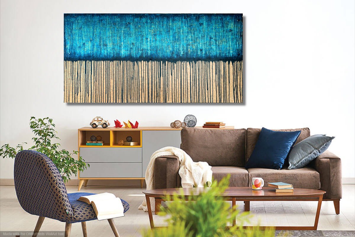 Abstract Acrylic Painting By Carla Sa Fernandes, 71 X 35, Blue No.2, Original Artwork