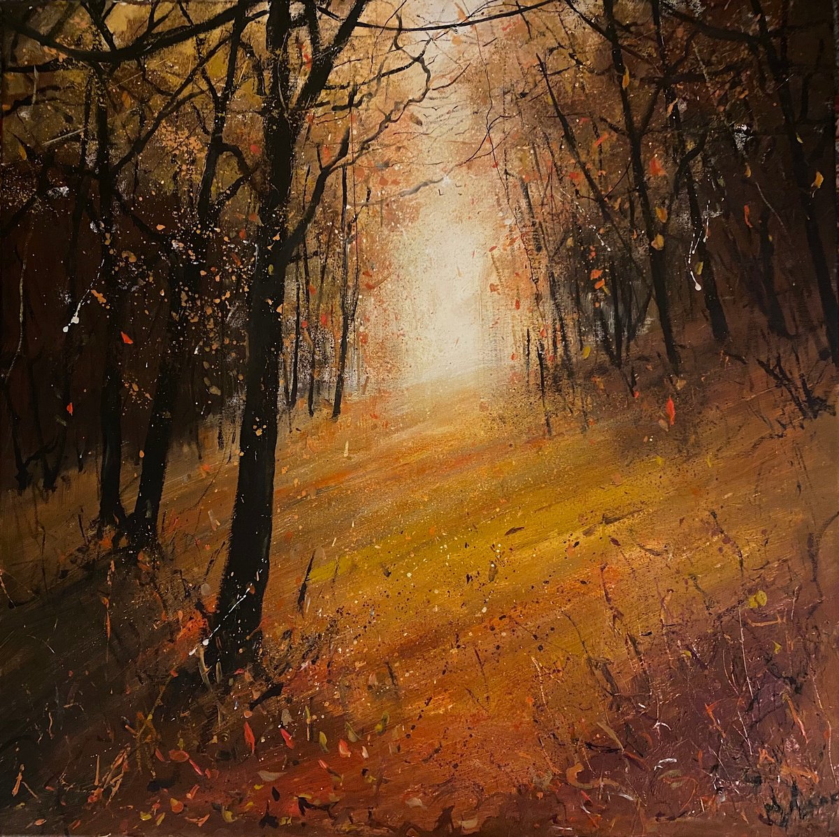 Autumn Woodland Falling Leaves by Teresa Tanner