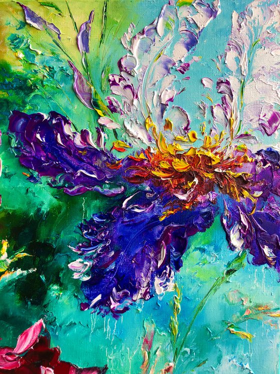 COLORFUL IRISES - Colored irises. Flower landscape. Beautiful abstraction. Large. Room decoration. Wonderful. Special.