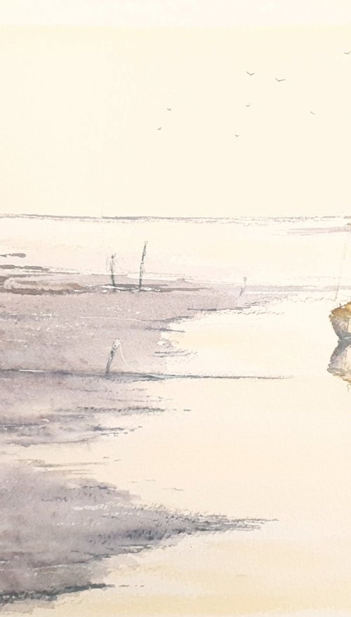 Lone Yacht at Low Tide by Charles Pierson