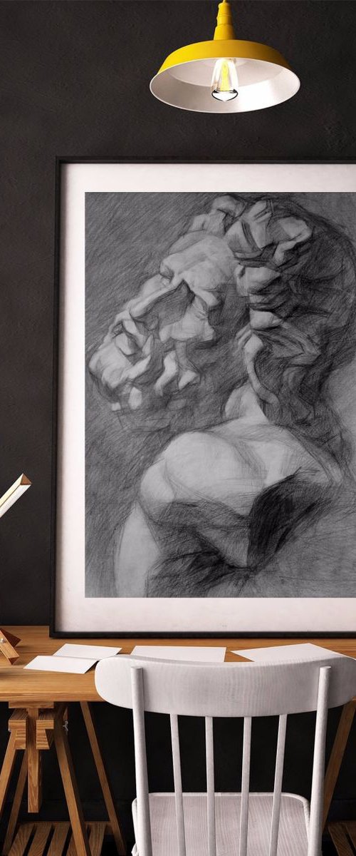 Study of Laocoon's gypsum bust by Leah Maximova
