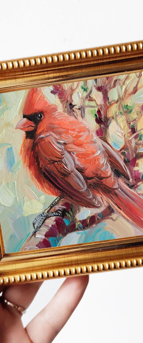 Cardinal bird painting by Nataly Derevyanko