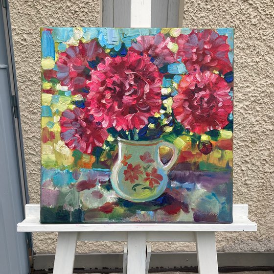 Burgundy Peonies in Vintage Jug