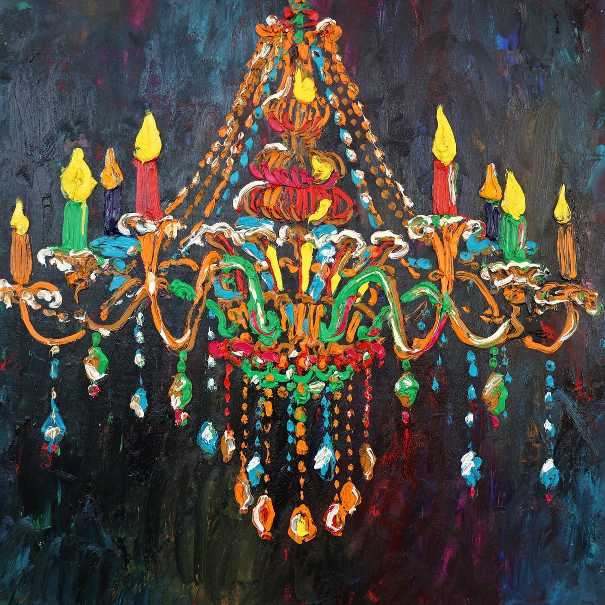 Impressionistic Cityscapes Oil Painting By Dominic Virtosu, 31 X 31, My Chandelier Of Love, Original Artwork