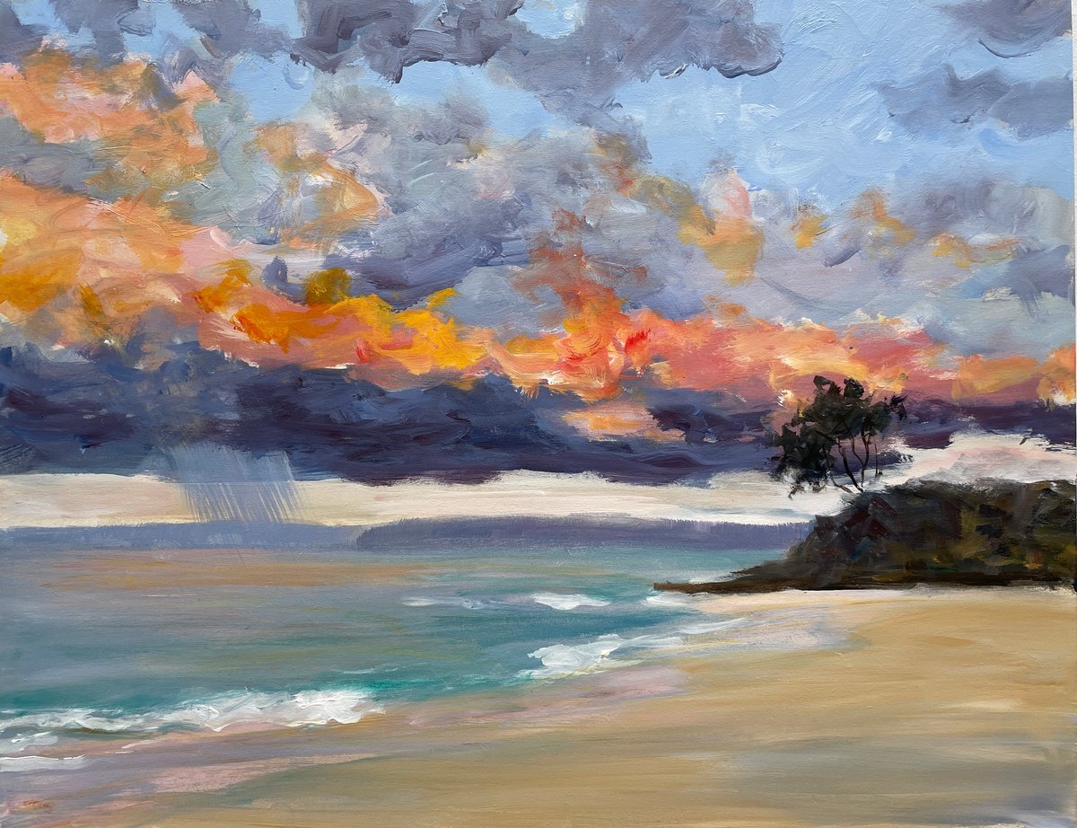 Impressionistic Landscape Acrylic Painting By Shelly Du, 16 X 12", Jervis Bay- Storm Coming, Original Artwork