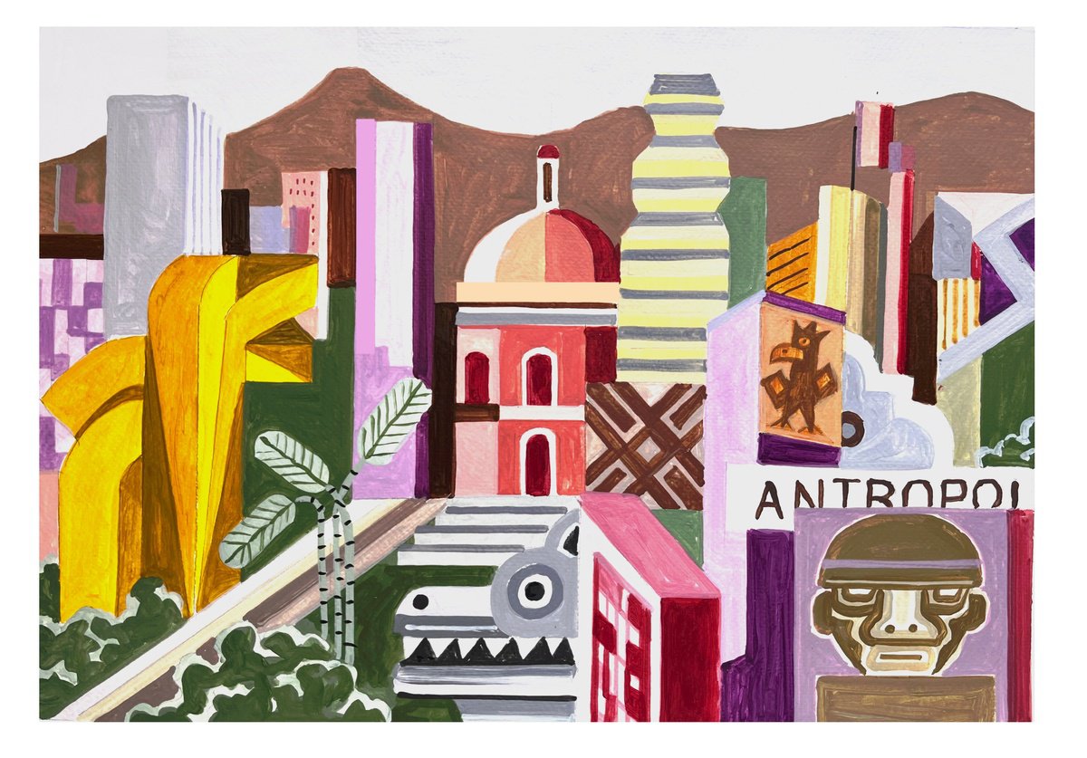 Urban And Pop Cityscapes Acrylic Painting By Andre Baldet, 17 X 12, Mexico_City-0, Original Artwork