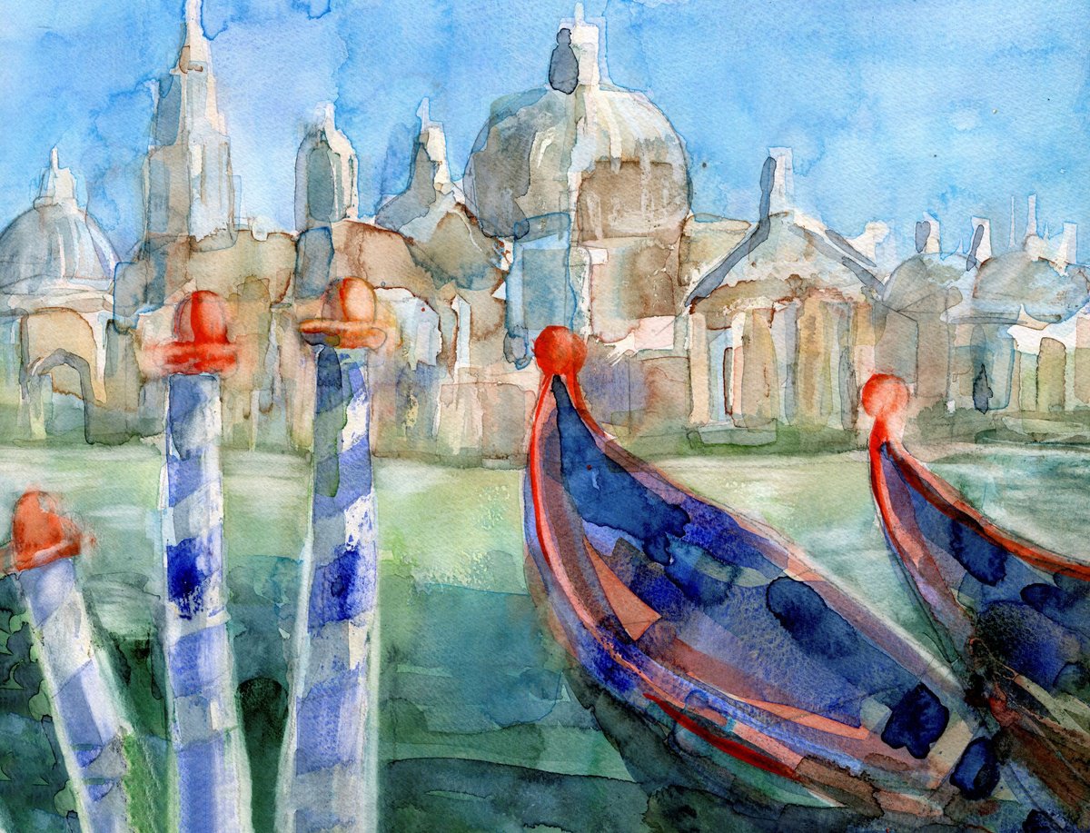 Blue Red Waterfront, Venice by Elizabeth Anne Fox