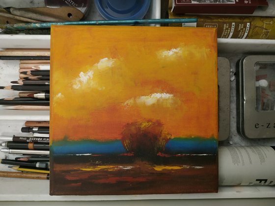 Apstract landscape oil painting. Small oil artwork
