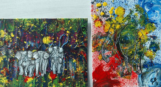 Elephants on confetti