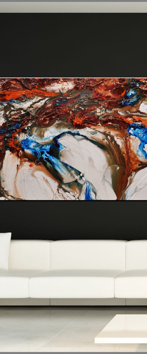 Blu Coast 240cm x 100cm Blue Oxide Cream Abstract Art by Franko