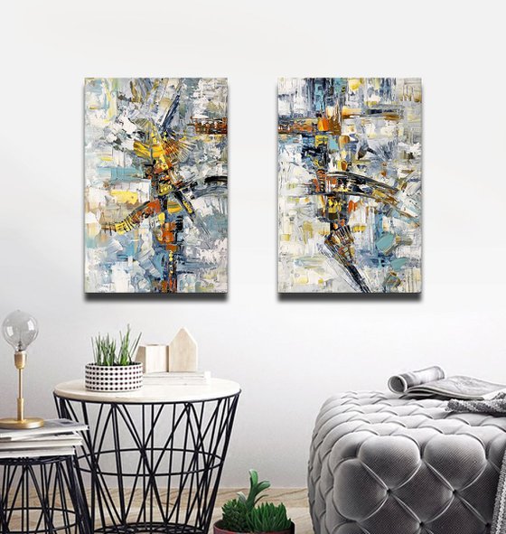 Abstract, Set of Two paintings, Multi Panel Abstract ORIGINAL Textured Modern Textured Palette Knife