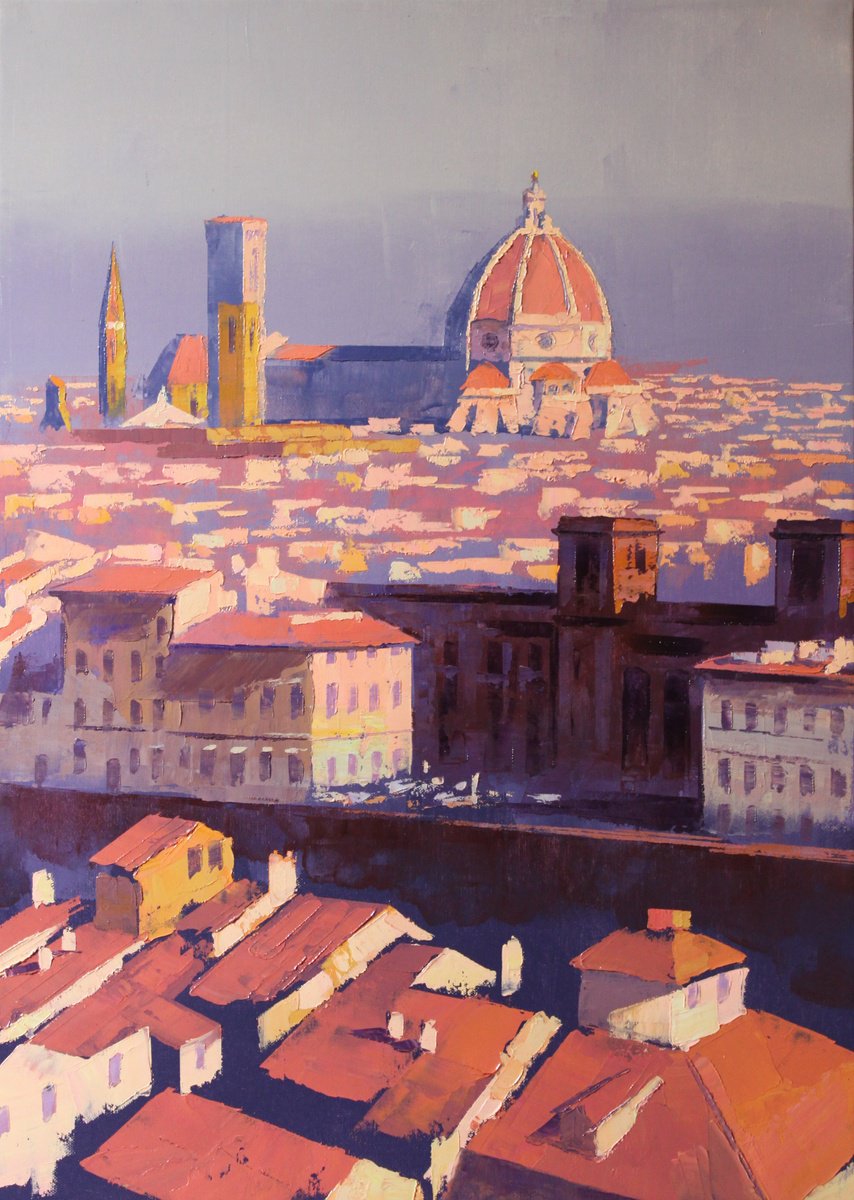 Impressionistic Cityscapes Oil Painting By Revaz Tcheishvili, 26 X 33", Florence, Plein Air, Original Artwork