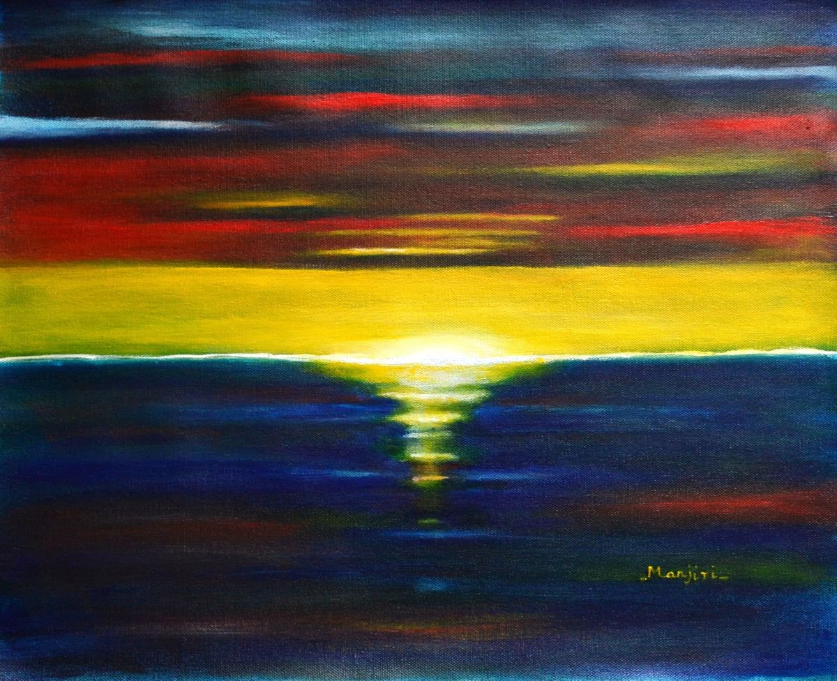 Twilight Sunset vibrant colorful Abstract Landscape painting by Manjiri Kanvinde